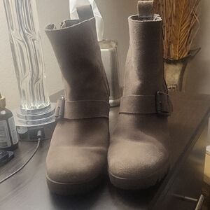 UGG Gray Suede Ankle Boots with buckle